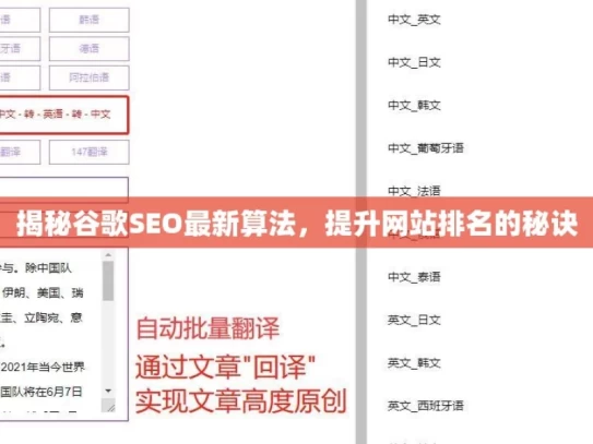 揭秘谷歌SEO最新算法，提升网站排名的秘诀，揭秘谷歌 SEO 最新算法与排名秘诀